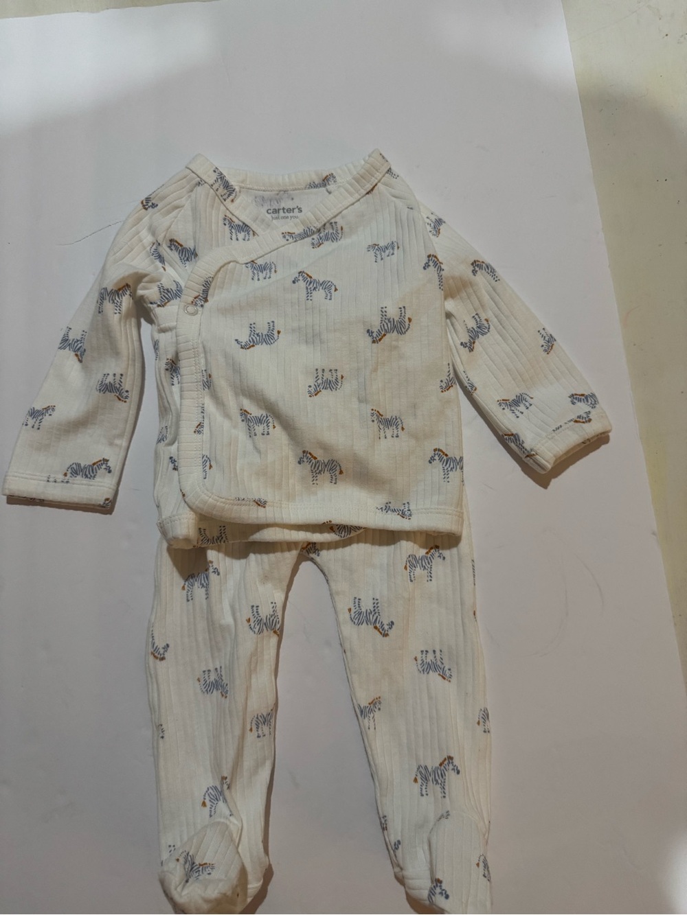 Carter's Cream and Blue Zebra Print Pajama Set